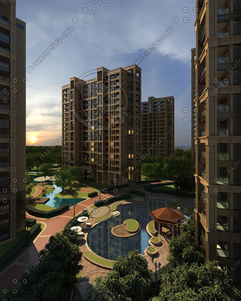 3d model modern apartment building - 3D Building 112 by sundynasty